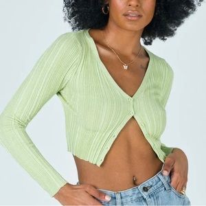 Princess Polly green crop cardigan sweater
